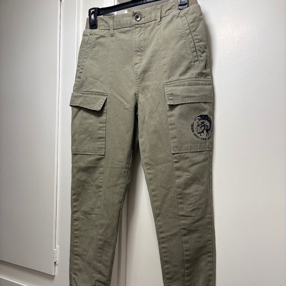 Diesel twill cargo pants - cool punker graphic - size 26-28